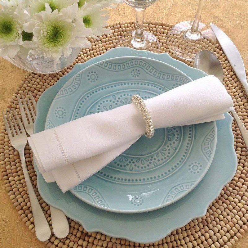 Minhcraft White Linen Hem Stitch Dinner Napkins - Set of 6 20"x20"-Ladder hemstitch 100% Linen Cloth Napkins - Image 5